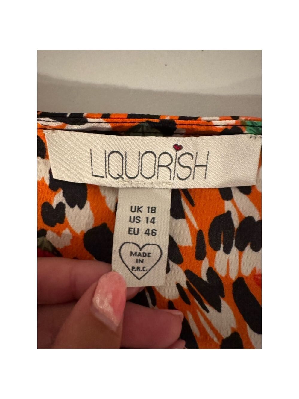 Liquorish Women's Wrap Dress Size 14 Orange Black Floral - Picture 7 of 11